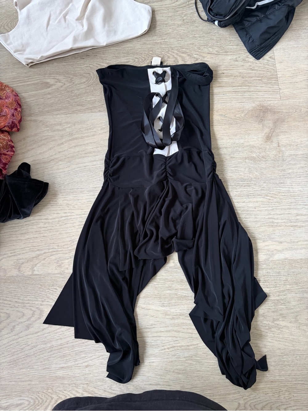 Dolce & Gabbana Black Strapless Draped Jumpsuit with White Front Panel